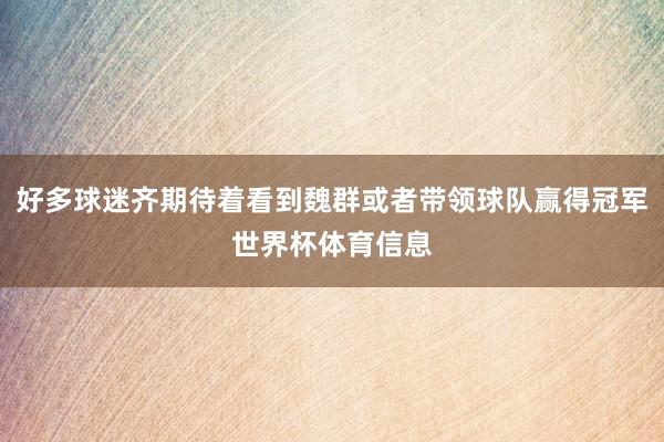 好多球迷齐期待着看到魏群或者带领球队赢得冠军世界杯体育信息